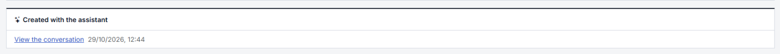 The "Created with the assistant" panel on a request page, with the View the conversation link.